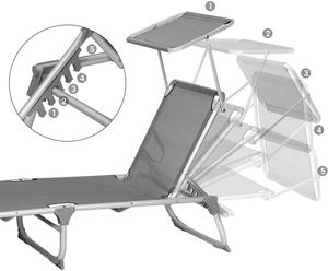 Aluminium <b>Folding</b> Textile Fabric <b>Lounger</b> Sunbed Reclining <b>Sun</b> Chair With Sunshade Adjustable Backrest - Product Image 2