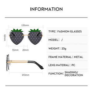 2022 New Gold Frameless Strawberry Sunglasses Female Fashion Gradient Lens <strong>Party</strong> <strong>Glasses</strong> - Product Image 2