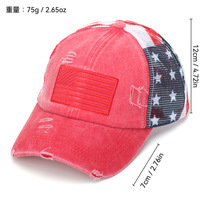Gorra de béisbol táctica estilo desgastado con bandera americana, para exteriores, con malla para coleta alta, 100% poliéster, primavera/verano