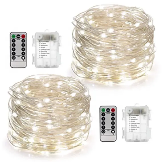 Guirnalda de luces Led para decoración de guirnalda de Navidad, caja de luces Led de hadas con 2m, 20/3m, 30 funciones, brillo CR2032