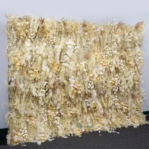 300cm * 240cm人工パネル3Dロールアップ装飾安い牡丹布装飾結婚式の花の壁の背景