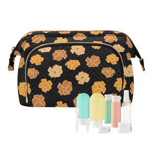 <b>Small</b> Mini Portable Hawaii Style Puakenikeni Flower Quilted Toiletry Pouch Custom Design Makeup Cosmetic Bag with Zipper - Product Image 1
