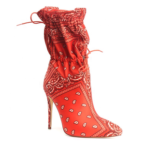 Large Size 43 Bandanna Pointed Toe Women Short Booties Lace up Thin High Heel Ladies Pumps <b>Shoes</b> Ankle Boots - Product Image 4