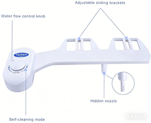 Accesorio de bidé ABS con dos boquillas retráctiles, control de flujo manual, soporte deslizante, instalación DIY para inodoros estándar - Product Image 6