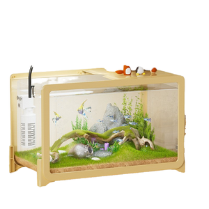 حوض أسماك مستطيل صغير للمكتب مع أسماك ذهبية وسلاحف، تصميم صديق للبيئة مع إكسسوارات لغرفة المعيشة - Product Image 4
