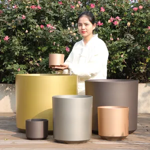 Leizisure High Quality Resin Plastic Flower Pot Vase Modern Cylinder Design In Different Sizes Multi-Color Home Decor Planter