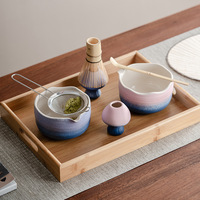 Kit de cérémonie du thé japonais de luxe rose bleu vert avec logo personnalisé, bol en porcelaine Chawan fait main, fouet à matcha écologique