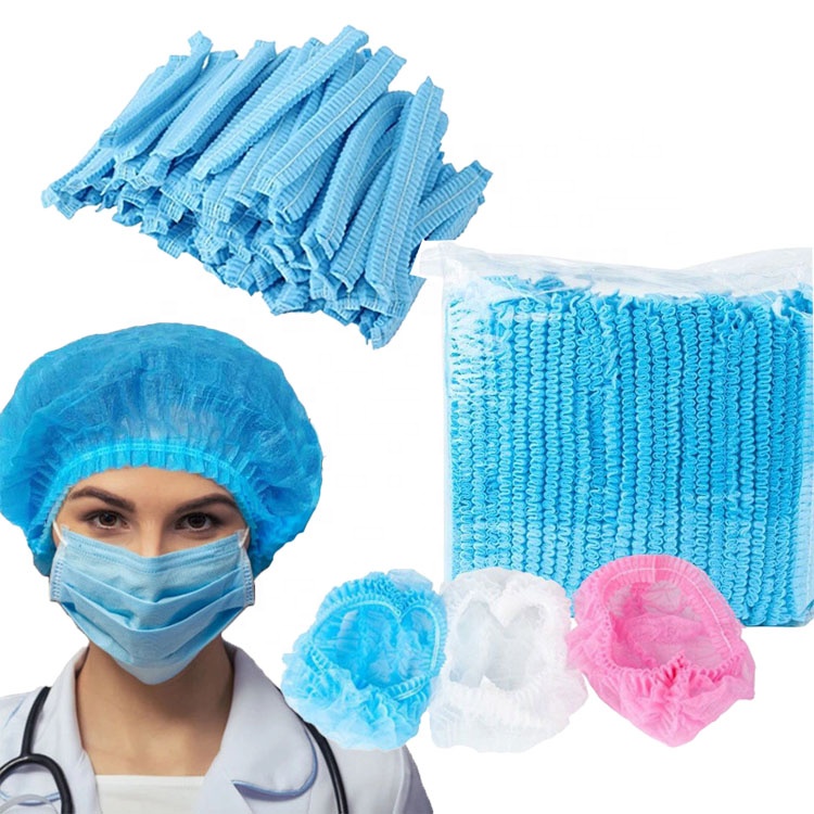 Disposable Non Woven Strip Clip Cap Bouffant Head Cover Surgical Doctor Hat Round Mob Cap Nurse Cap