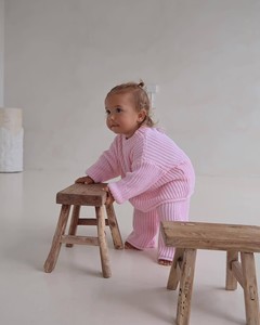 Ensemble de vêtements en tricot pour bébé fille, pull en tricot épais 100% coton uni à nouer dans le dos et pantalon, vêtements en tricot pour enfants, hauts, leggings, tenue - Product Image 6