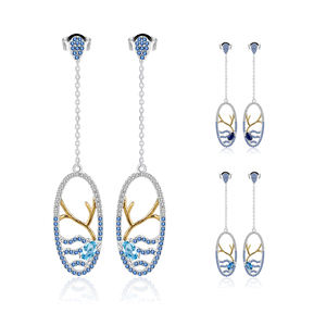 C8124 Abiding Factory Naturel Bleu Gemme Ovale Boucles D'oreilles Plaqué Or Bijoux Pave CZ 925 Sterling Silver Boucles D'oreilles Pour Femmes - Product Image 1