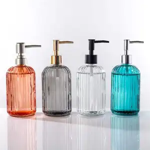 400ml design hand wash lotion foam soap dispenser pump Vertical stripes glass bottle with screw cap