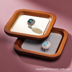 Solid Wood Jewelry Tray Rectangle Square Shape Display Storage Desktop Organizer For <b>Necklace</b> <b>Ring</b> Bracelet Earring Photo Prop - Product Image 2