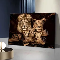 Décoration Murale Moderne Famille de Lions, Tableau sur Toile, Affiches, Peintures Murales Nature Lion pour Salon et Décoration Intérieure