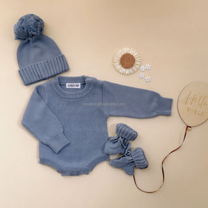 Cuddly Cotton Baby Boy Dusty Blue Romper Announcement Custom Flat Knit Romper Newborn Gift <strong>Outfit</strong> Newborn <strong>Coming</strong> <strong>Home</strong> <strong>Outfit</strong> Set - Product Image 3