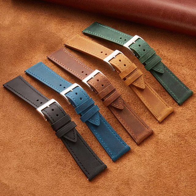 Genuine Luxury Leather Strap 18-24mm Vintage Crazy Horse Leather Watch Straps for Men Women Quick Release Watch Bands