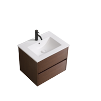 Mueble de Baño de Madera Contrachapada Impermeable con Acabado de Madera, Juego de Dos Cajones con Lavabo de Cerámica para Proyectos Hoteleros