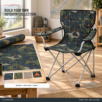 Chaises de camping pliables en gros avec porte-gobelet latéral et logo et motif personnalisés pour les voyages en plein air et les excursions tout-terrain