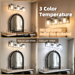 Modern Stainless Steel <b>Wall</b> Lamp <b>With</b> Glass Shade 3500K Warm White LED Bathroom Vanity <b>Light</b> E27 <b>Switch</b> Control - Product Image 4
