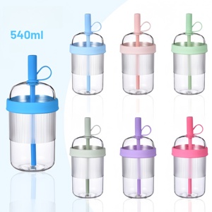 แก้วหลอดดูด Tritan ขนาด 540 มล. พร้อมหูจับ ใช้ซ้ำได้ เป็นมิตรกับสิ่งแวดล้อม กันน้ำ หลากสี พกพาสะดวก สำหรับใส่ชานม กาแฟ - Product Image 4