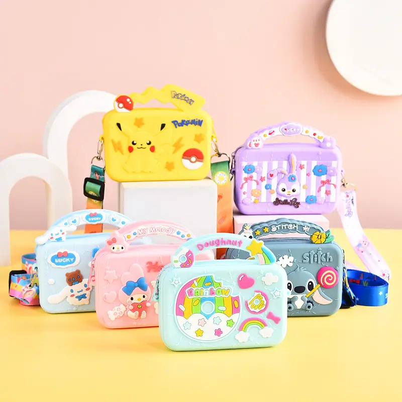 Wholesale cartoon silicone toddler coin purse diagonal backpack adjustable kids girls shoulder bag small gift jewelry bag