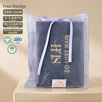 Sac de shopping en organza écologique personnalisé avec logo pour femme, pochette mignonne en tissu polyester transparent avec étiquette tissée