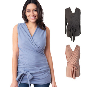 Ropa de maternidad de algodón de piel azul corta de alimentación superior de lactancia de maternidad personalizada para embarazadas - Product Image 1
