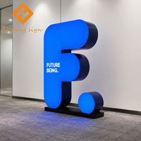 Enseigne LED 3D personnalisée autoportante en acrylique bleu, éclairée par l'avant, pour stand de salon professionnel, enseigne de magasin éphémère