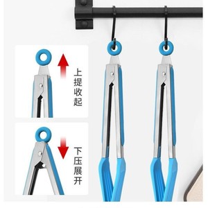 Pinces alimentaires en silicone bleues pour grillades, outil de barbecue polyvalent, pince résistante à la chaleur avec crochet - Product Image 1