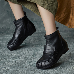 Botas Planas de Piel Vacuna Hechas a Mano, Estilo Vintage, Impermeables, hasta la Rodilla, con Suela Suave, Punta Redonda, Fáciles de Poner, Cómodas para Otoño/Invierno - Product Image 4