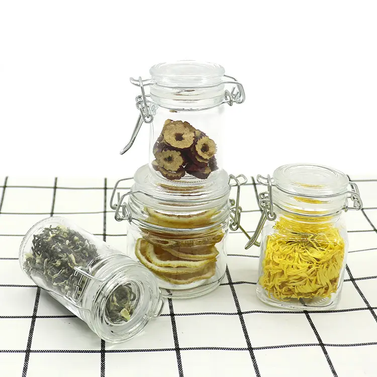 Bouteille en verre à boucle transparente pot de stockage scellé pot de vin de trempage enzymatique pot de verre de cornichons au miel et au citron