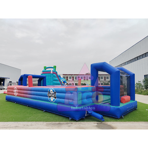 Grand terrain de football gonflable bleu et rouge pour les jours sportifs scolaires et les événements des centres de loisirs - Product Image 3
