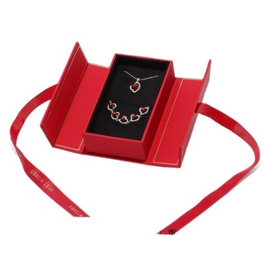 High-end Chinese-style Rectangular Plain Pattern Jewelry Necklace Ring <b>Earrings</b> <b>Box</b> Ribbon Flip Double-opening Gift <b>Box</b> - Product Image 5