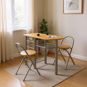Light Brown MDF <b>Foldable</b> Dining <b>Table</b> And Chair Set 3 Piece For <b>Small</b> Spaces Modern Minimalist Design - Product Image 2