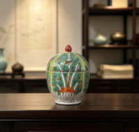 Pot en porcelaine à couvercle, style Chinoiserie, peint à la main, motif chou chinois, mini pot à bok choy, pot de rangement en céramique Famille Rose pour bibelots