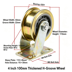 Rouleau de porte à rainure en V personnalisé, OEM, certifié CE, avec plaque de base, en acier galvanisé robuste, double roulement, disponible en version OEM - Product Image 2