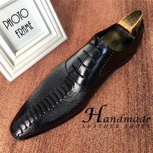 Chaussures habillées à bout pointu, chaussures Oxford pour hommes en cuir véritable de vachette, fabriquées à la main, nouveau style tendance, chaussures pour coiffeur - Product Image 3