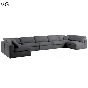 Set Sofa Linen Kombinasi Bebas Modern, Set Furnitur Tempat Duduk 7 Bagian untuk Ruang Tamu