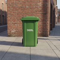 Poubelle mobile à deux roues en HDPE de 360 L, bac à déchets ouvert, conteneur sanitaire écologique pour extérieur, parc, école, hôpital