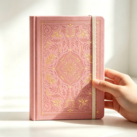 Carnet A5 à couverture rigide en tissu rose, motif floral, avec dorure à chaud personnalisée, pour journal intime et papeterie