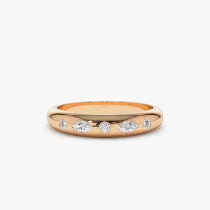 Fournisseur en gros de bijoux de luxe : Bague à sertissage encastré avec diamants marquise et ronds en dôme 14 carats - Product Image 2