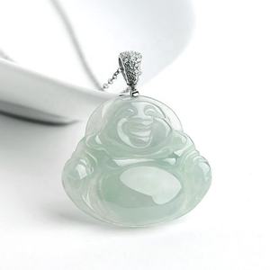 Pendentif Bouddha en jadéite naturelle du Myanmar, incrustation en argent S925, style chinois, accessoires féminins, avec certificat d'expertise D094 - Product Image 2