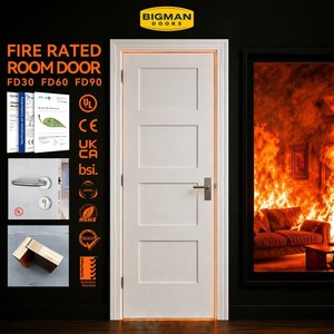 Puerta Comercial Blanca de Cuatro Paneles, Estilo <span class=keywords><strong>Shaker</strong></span>, Resistente al Fuego, Certificación CE <span class=keywords><strong>EN</strong></span> 1634 30 Min, Núcleo Sólido, para Edificios, Sudamérica - Product Image 1