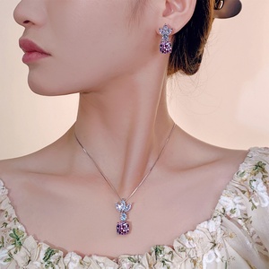 Vintage 12*12-10*10mm Dried Rose Flower Designer Cubic Zirconia Eco-friendly Copper Jewelry Necklace and <b>Earrings</b> Set - Product Image 3