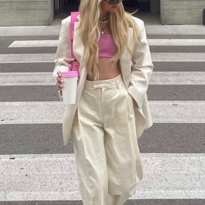 Set Blazer Casual OEM per <span class=keywords><strong>Donna</strong></span>, Blazer <span class=keywords><strong>Oversize</strong></span> a Maniche Lunghe e Pantaloni, Completo Due Pezzi - Product Image 1