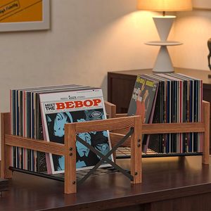 Soporte de almacenamiento de madera moderno 7 \ "-12 \" Soporte de discos de vinilo con estante organizador de archivos tiene capacidad para 50-100 registros DVD para uso en la cocina - Product Image 2