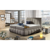 Muebles de cama personalizables, diseño moderno, apariencia a rayas, cama doble de tela tamaño Queen con espacio de almacenamiento