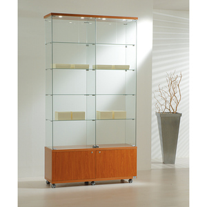 Vitrine Moderne 120cm de Largeur 220cm de Hauteur Portes en Verre Trempé avec Rangement Verrouillable Finition Bois Cerisier - Product Image 1
