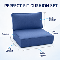 Ensemble de coussins de siège d'extérieur bleus imperméables pour patio, canapé et chaise, avec housse amovible en tissu Olefin, vente en gros
