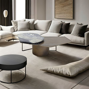 Mesa auxiliar de estilo moderno nórdico, mesa de centro rústica de acero inoxidable de mármol natural dorado para sala de estar, muebles para el hogar, hierro - Product Image 1