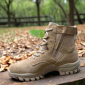 Bottes de combat mi-hautes en cuir marron imperméable avec semelle extérieure en caoutchouc et talon bas pour l'entraînement en extérieur - Product Image 2